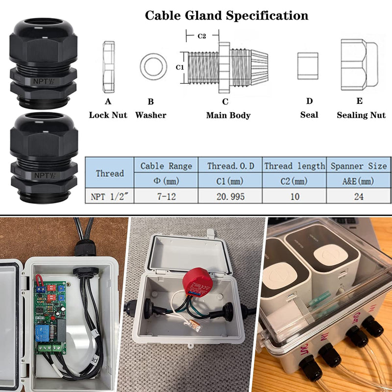 Zulkit Junction Box ABS Plastic Dustproof Waterproof IP65 Electrical Boxes Hinged Shell Outdoor Universal Project Enclosure Clear Cover with 2 Cable Glands 11.4 x 7.5 x 5.5 inch(290x190x140mm) 11.42" x 7.48" x 5.51"