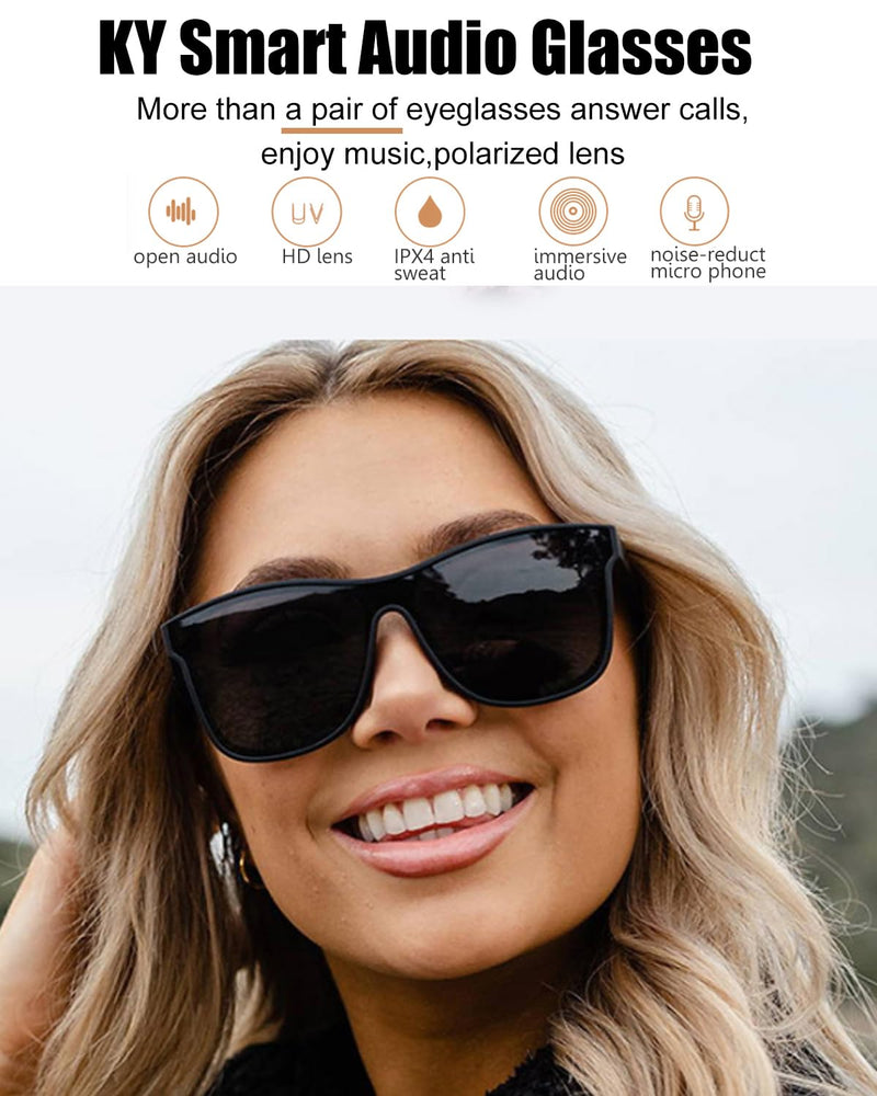 Smart Glasses,Bluetooth Sunglasses for Men Women with Speakers,Polarized Lenses,Touch/Voice Assistant Black
