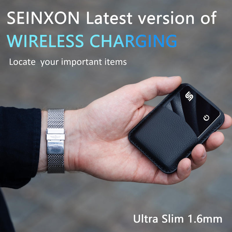 Wallet Tracker Wireless Recharging IP68 Thin Item Finder Card Luggage Located Bluetooth Works with Apple Find My APP & Network (iOS Only) Black Elite Slim