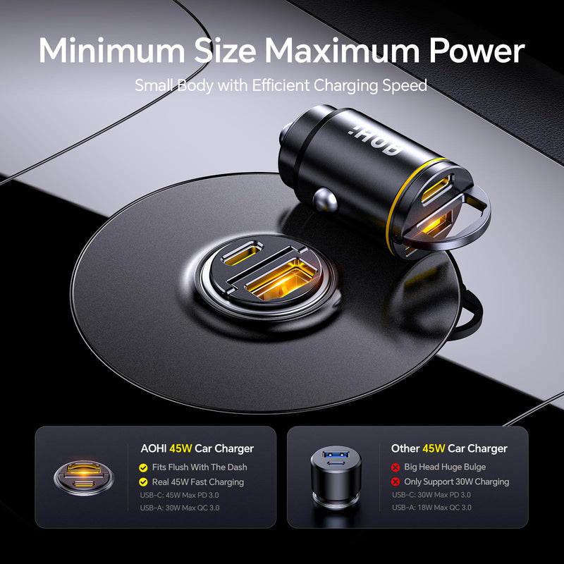 AOHI 15W Wireless MagSafe Phone Car Mount Charger Holder +PD 45W&QC 30W 2 Port USB C Car Charger Cigarette Lighter