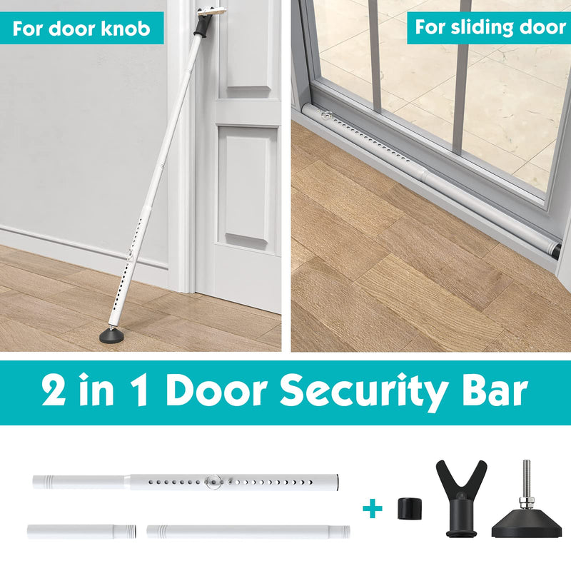 Door Security Bar,Sliding Door Lock Bar with Anti Lift Lock,Adjustable Sliding Door Security Bar for House, Apartment, School, Hotel Door Security System White 1P