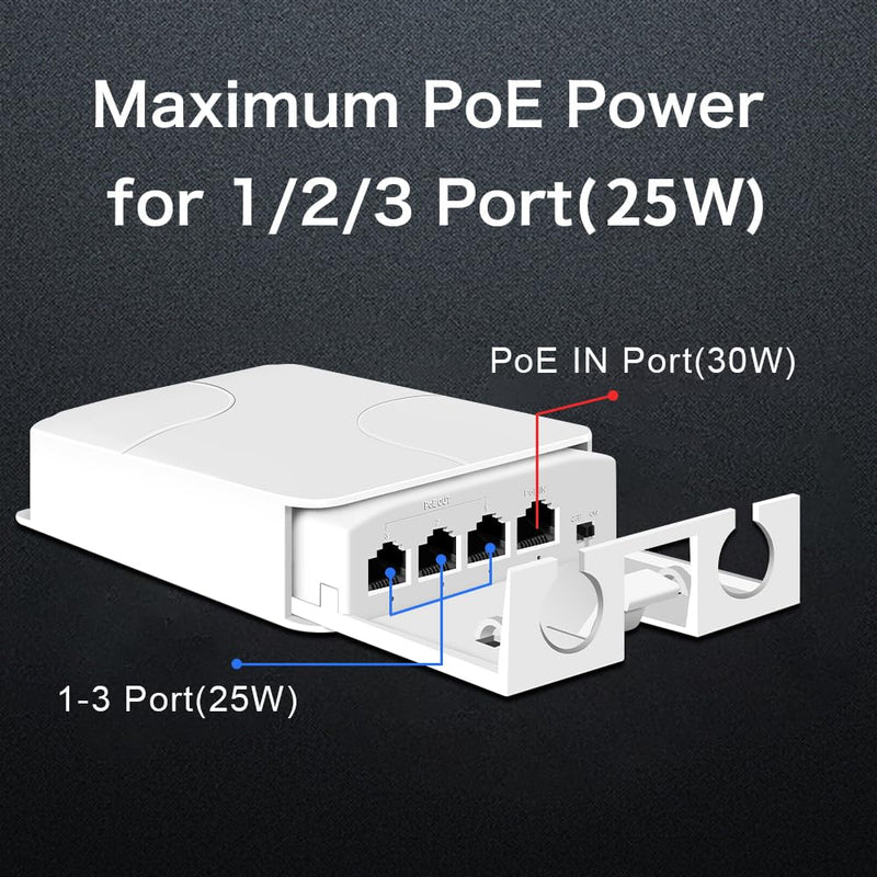 Outdoor PoE Extender, 1 in 3 Out PoE+ Extender with 100Mbps, Up to 30W, IEEE802.3af/at Compatible, IP66 Waterproof, Extend Additional 100/250m(330/820ft), Plug & Play, Outdoor PoE Repeater 100M