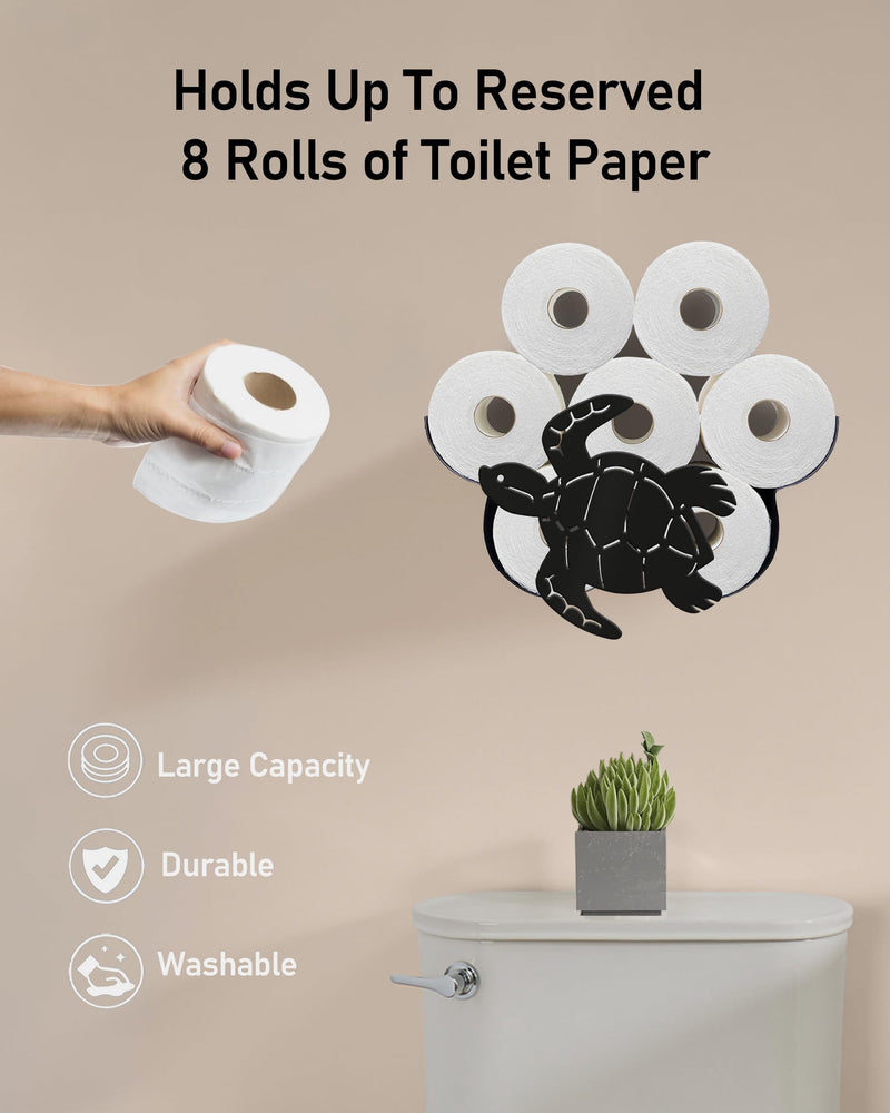 Sea Turtle Toilet Paper Holder for Extra 8 Rolls, Funny Decorative Toilet Paper Storage Wall Mounted, Farmhouse Bathroom Animal Decor Accessories Storage Cabinet Standard - Wall Mount Jewel Black - Ocean Turtle