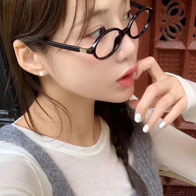 Classic Round Glasses for Women Men Retro Oval Frame Black Blue Light Glasses Small Face Nerd Eyeglasses (Black)