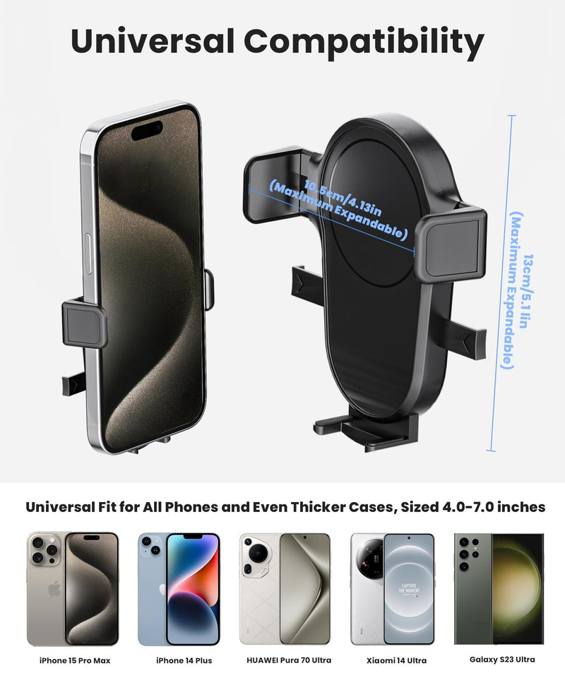 Rearview Mirror Phone Holder for Car, Rear View Mirror Phone Holder, Rotatable and Retractable Car Phone Holder Mount, Car Truck Essentials Accessories Compatible with All Cell Phones Jet Black