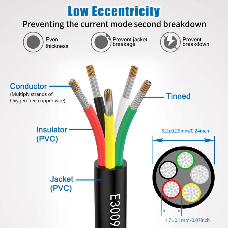20awg 5×0.5mm² 20meter Electrical Cable 5 Core Extension Cable UL2464 5V/12V/24V/300V Oxygen Free Multi-strand Tinned Copper Cable Landscape Wire LED Lamps in Automotive Outdoor… 20meter 5×0.5mm²