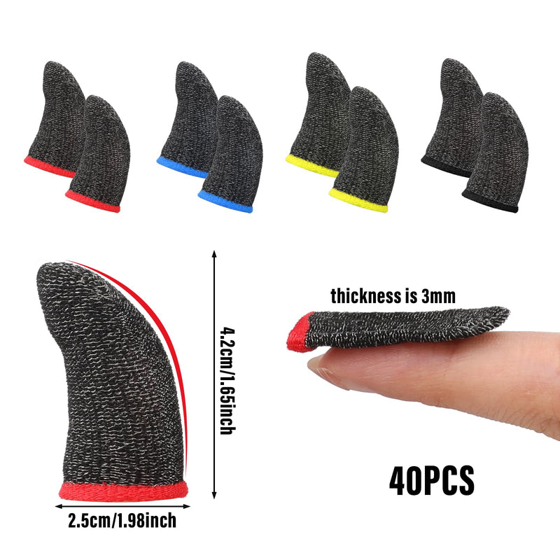 40 Pcs Finger Sleeves, Gaming Finger Sleeve for Gaming Thumb Sleeves Gaming Finger Protector Thumb Sleeve Anti Sweat Breathable Touchscreen Finger Cover for Phone Game (4 Colors)