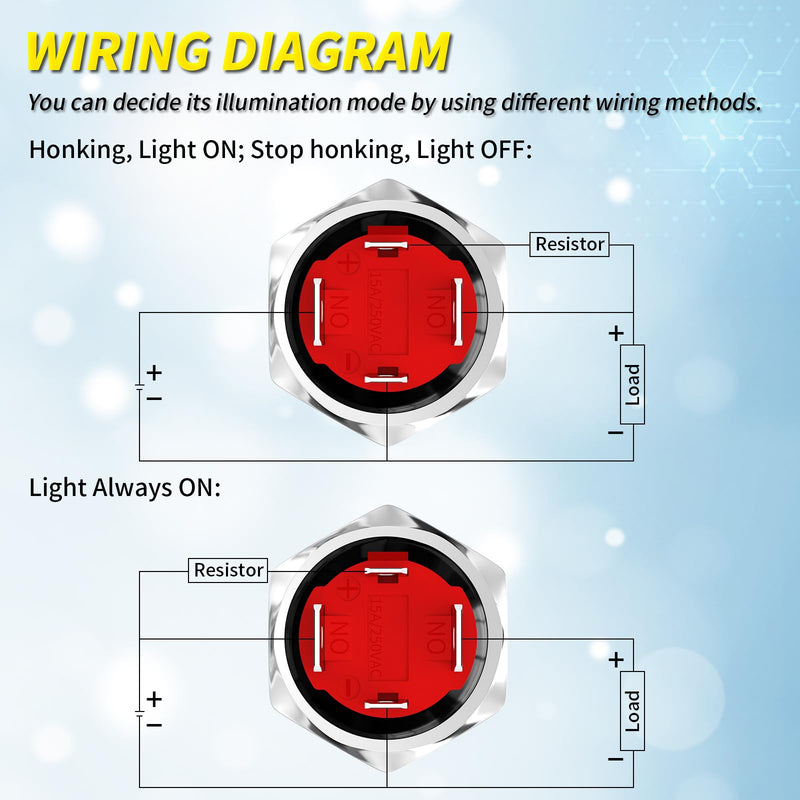 Joinfworld Horn Button Switch 12V 20A Heavy Duty 16MM Metal Speaker Horn Momentary Push Button Blue LED Stainless Steel Switch with Pre-Wired for Marine Boat Auto Air Train Black