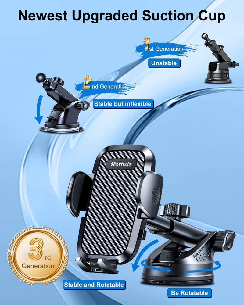 3-in-1 Phone Mount for Car [2024 Most Stable and Flexible Suction Cup] Vent Dashboard Windshield Cell Phone Holder Car Fit for iPhone 15 14 13 12 Pro Max Samsung S23 S22 S21 All Phone Black