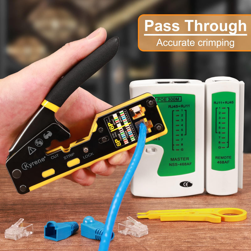 RJ45 Crimp Tool, Ethernet Crimping Tool Kit, Cat5 Cat5e Cat6 Crimping Tool Kit with RJ45 Pass Through Connectors 6088 Kit