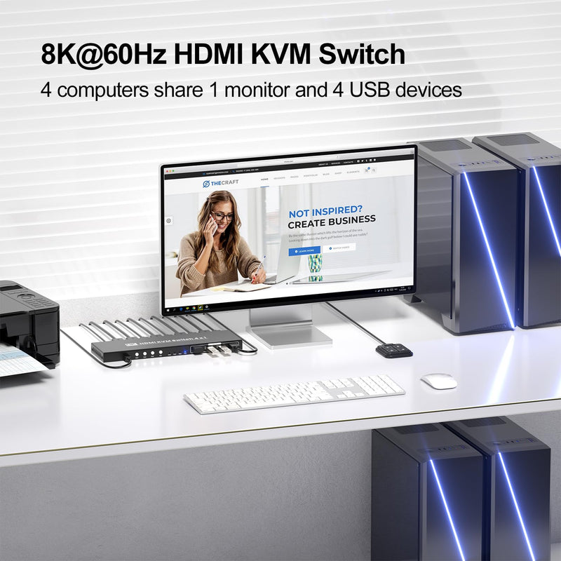 HDMI KVM Switch 1 Monitors 4 Computers, 8K@60Hz 4K@120Hz USB 3.0 4 Port HDMI KVM Switch for 4 PCs Share 1 Set of Keyboard, Mouse and Monitor