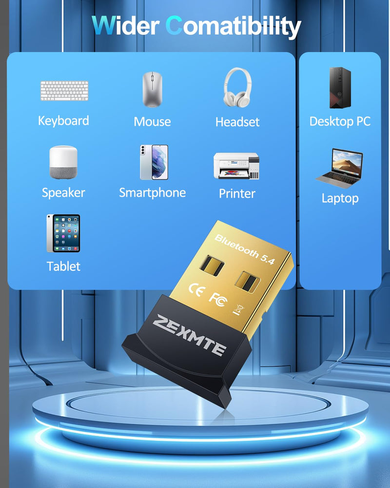 5.4 USB Bluetooth Adapter for PC, Bluetooth Dongle, Plug-and-Play for PC, Laptop, Mouse, Keyboard, Headsets, Speakers, Support Windows 11/10/8.1/7 5.4 black