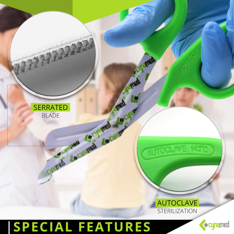Cynamed Trauma Bandage Shears - Safety Medical Scissors with Blunt Tip and Serrated Blade - Tough and Durable Stainless Steel - Light and Comfortable Grip û Patient-Friendly (Each, Cynamed Green) 1