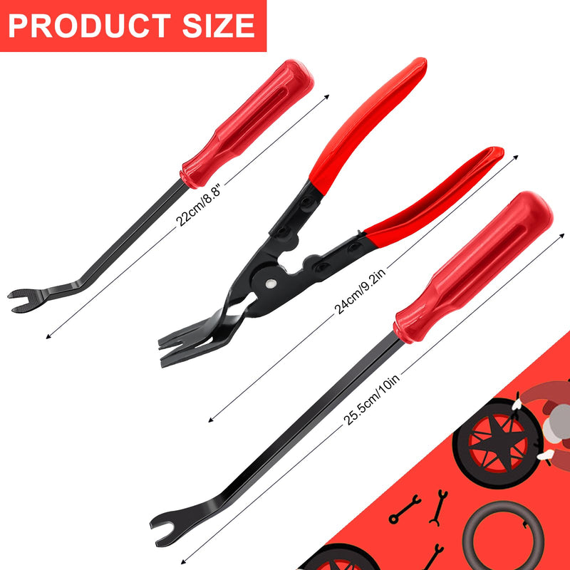 Clip Removal Tool, 3 Pcs Clip Pliers Set Fastener Remover, Auto Trim Removal Tool Kit Door Panel Removal Tool Push Pin Pliers Pry Tools Automotive, Red