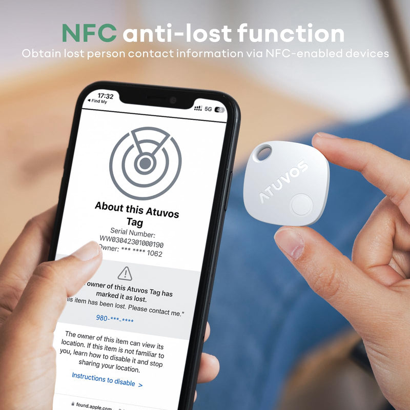ATUVOS Luggage Tracker & Key Finder 2 Pack, Smart Bluetooth Tracker Pairs with Apple Find My (iOS Only), Item Finders for Key, Wallet, Suitcases, Bags, Waterproof IP67, Replaceable Battery, Anti-Lost 2-pack