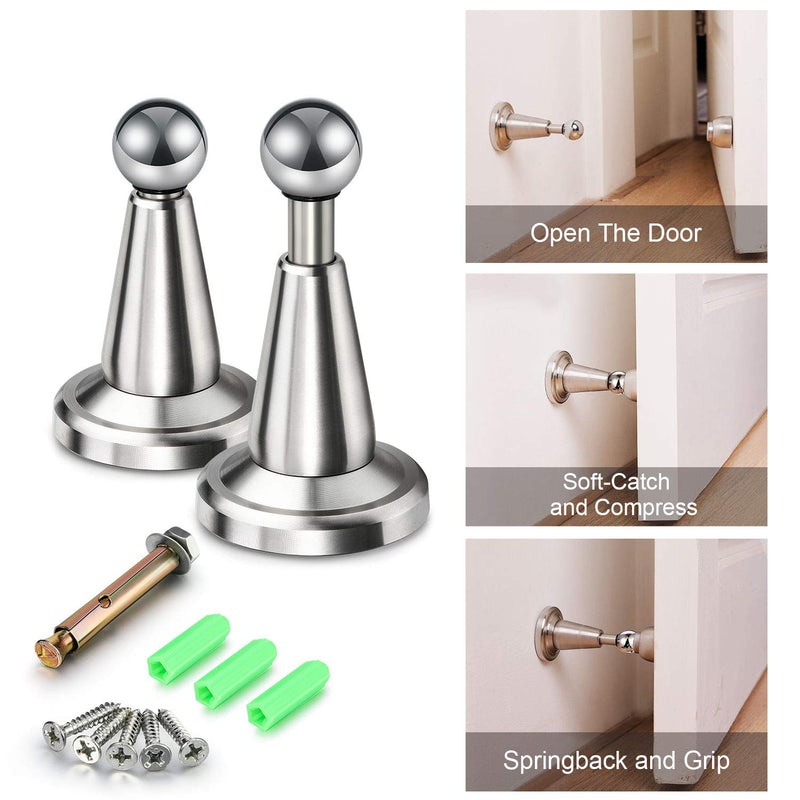 Blulu 4 Pack Magnetic Door Stopper Soft-Catch Stainless Steel Magnetic Door Catch Heavy Duty Wall Mounted & Floor Mounted Doorstops Holder for Keeping Open, Silver