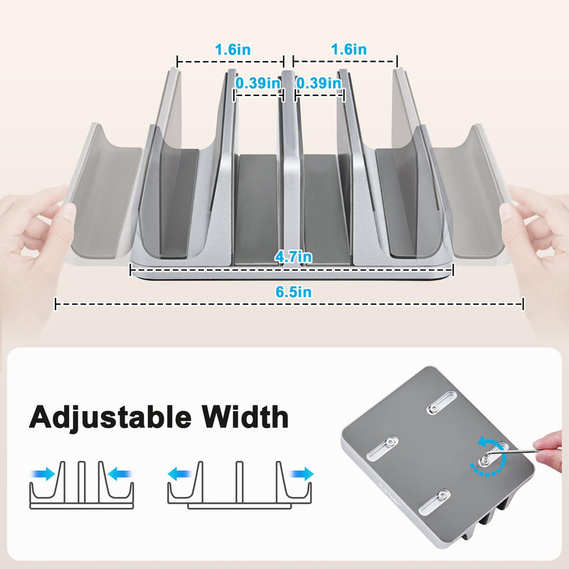 JARLINK 4-in-1 Adjustable Vertical Laptop Stand Holder, Aluminum Dual Slots Laptop Rack for Desk, Space-Saving Organizer Compatible with All MacBook, Surface, Chromebook, and Gaming Laptops (Silver) Silver