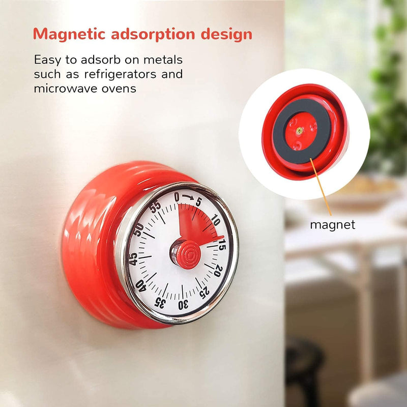 Mechanical Timer, Visual Countdown Timer, 60 Minutes Electronic Timer for Cooking, Classroom, Game, Study, Office, Magnetic Alarm Clock with Alarm Sound (Red & White) Red & White