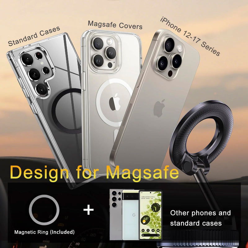 Vacuum Magnetic Suction Phone Holder, Foldable Hands-Free Suction Cup Phone Mount for Car/Gym/Mirror/Smooth Surface, 360° Adjustable Car Phone Holder for Magsafe iPhone 17 Pro Max Air Black