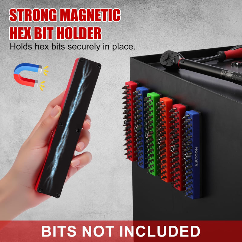 6PCS 1/4" Magnetic Hex Bit Holder, 43 Holes Bit Storage with Strong Magnetic Base, Magnetic Screwdriver Bit Organizer, Red, Blue, Green and Orange 6pcs(red+blue+green+orange)
