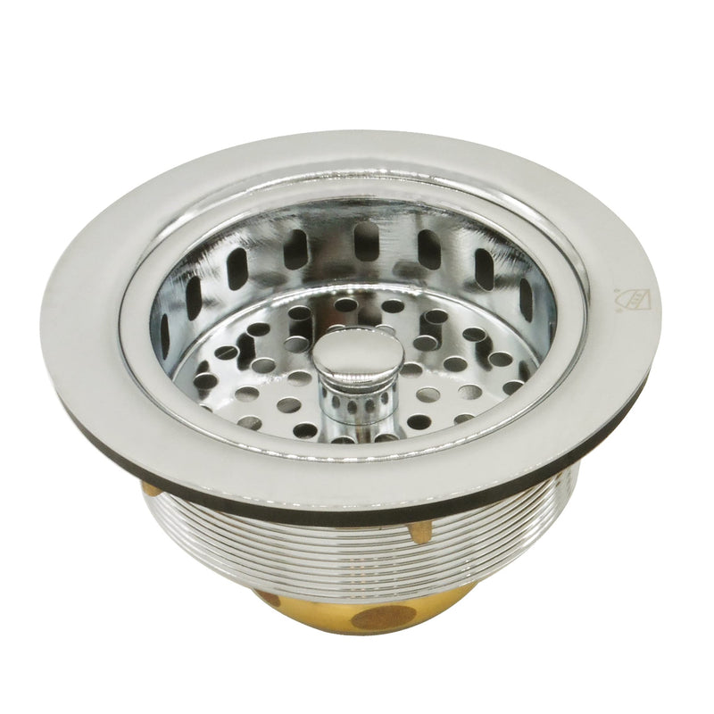 Westbrass D2165-05 Post Style Large Kitchen Basket Strainer with Waste Disposal Flange and Stopper, Polished Nickel 1 Pack