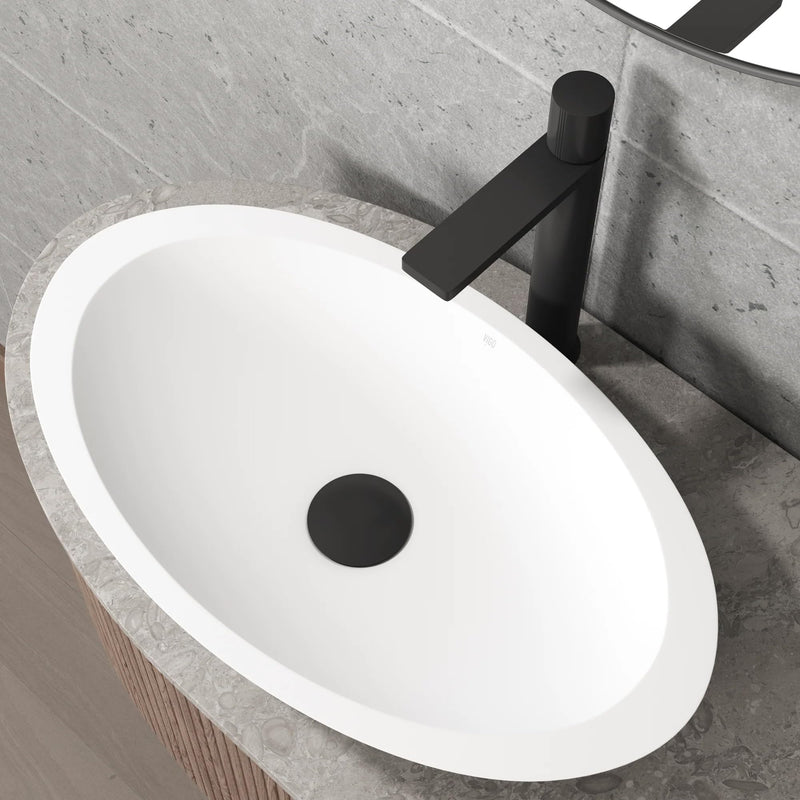 Vigo Bathroom Sink Pop Up Drain Without Overflow, Matte Black Drain Stopper with ClogFree QuickDrain Technology & Matching Mounting Ring