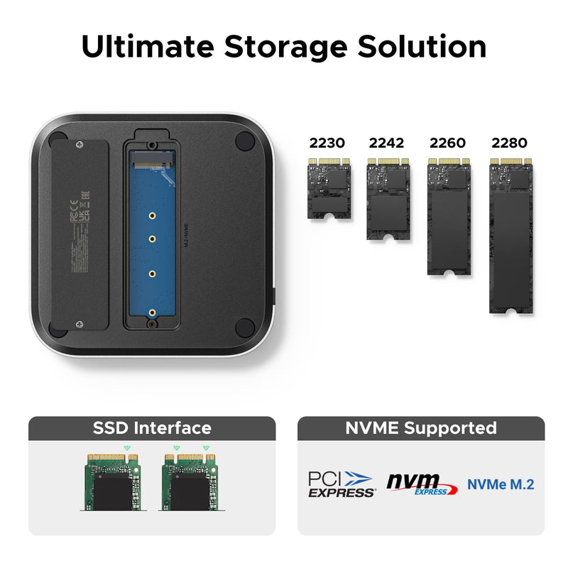 UGREEN Dock & Stand for Mac mini M4/ M4 Pro with NVMe SSD Enclosure, 3 USB A 10Gbps, USB C Data Port, SD Card Reader, Silver