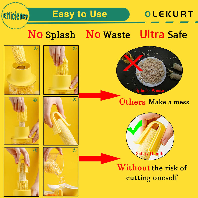 Corn Stripper and Peeler Tool with Bowl, Quick & Safe Corn Kernel Cutter for Shucking Corn on Cob, Comes with Non-Slip Safety Handle (Yellow)