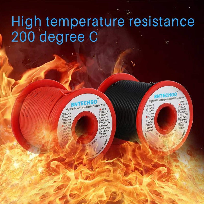 BNTECHGO 20 Gauge Silicone Wire Spool red and Black Each 100ft Flexible 20 AWG Stranded Tinned Copper Wire silicone wire 100ft red and 100ft black
