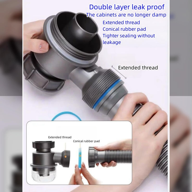Single Sink Kitchen Drainage Kit Space Saving Flexible Drain Pipe Flexible P-Trap Drain Strainer with 3-1/2 Inch Kitchen Sink Drain Assembly Kit One sink drain kit Gray
