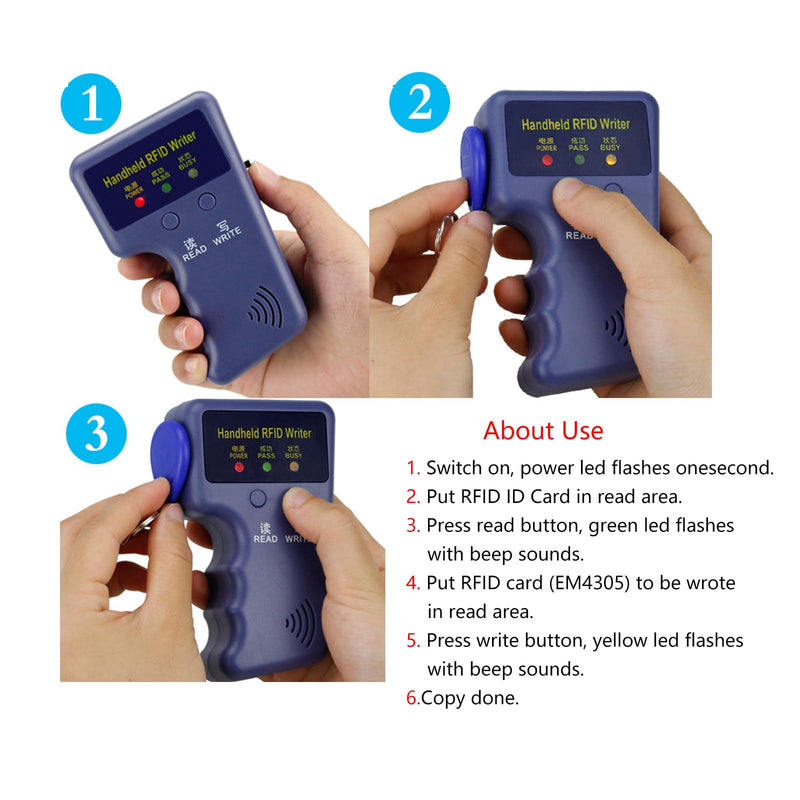 Portable 125KHz Access Card Duplicator with 10 Writable EM4305 T5577 Keychains, Access Control Reader, Not for 13.56MHz and HID