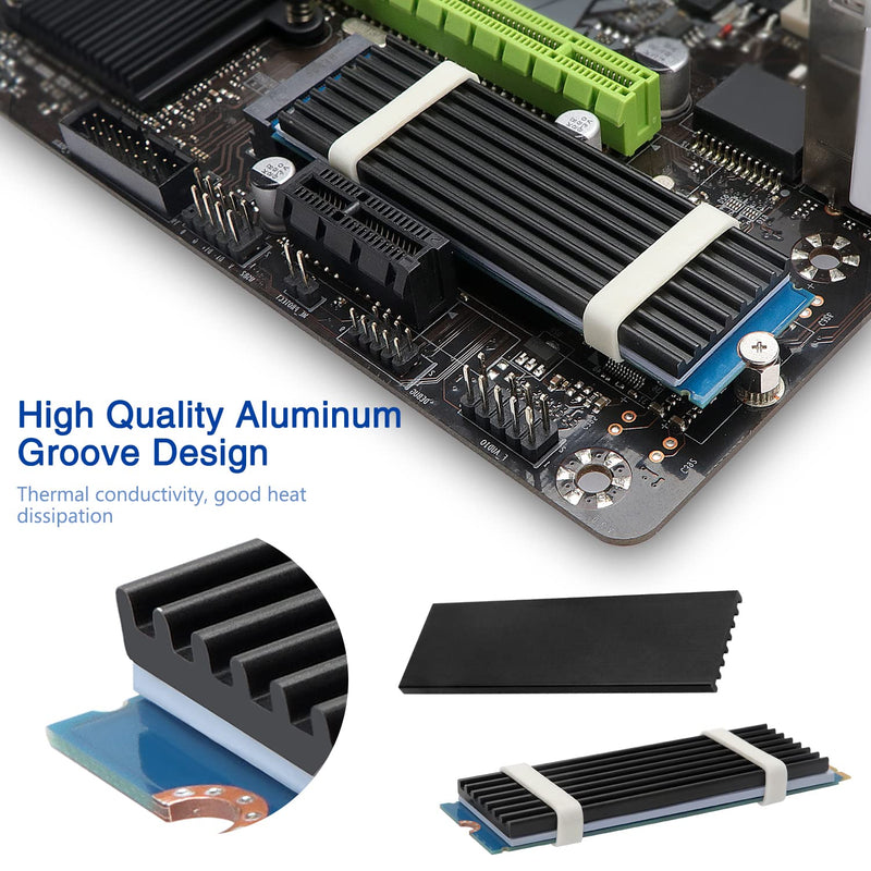 4pcs M.2 SSD Heatsink VooGenzek Aluminum Heatsink with M.2 SSD Screws and Thermal Conductive Silicone Pads for M.2 Heatsink Laptops and Desktops 70x22x3mm Black Black - 70X22X3mm