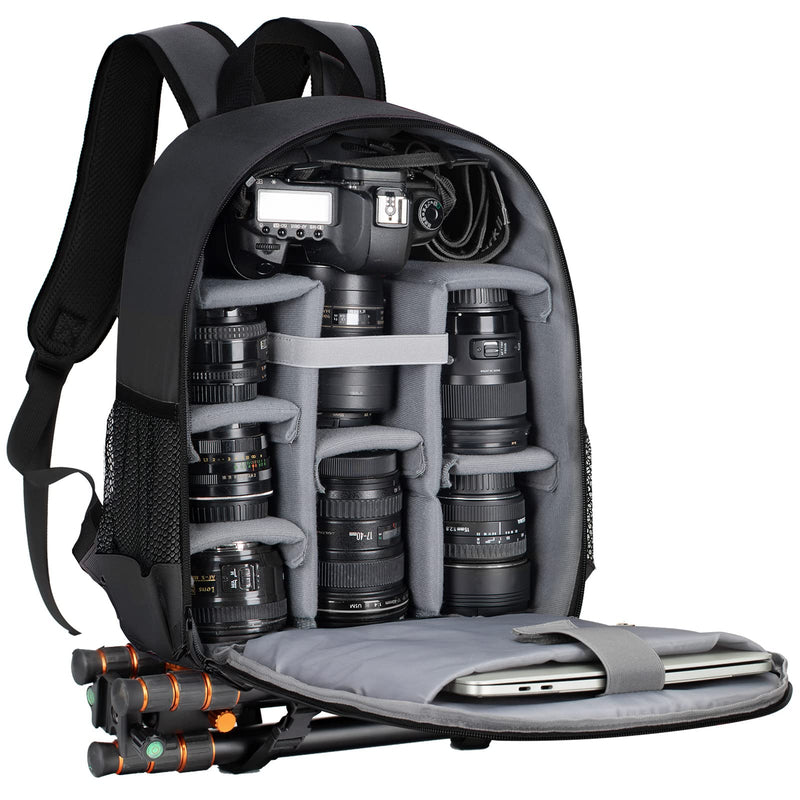 TARION Camera Backpack Bag Small - Professional DSLR Camera Bag Photography Backpack with 13“ Laptop Compartment & Waterproof Rain Cover & Tripod Holder for Photographers (Black TB-S) Black