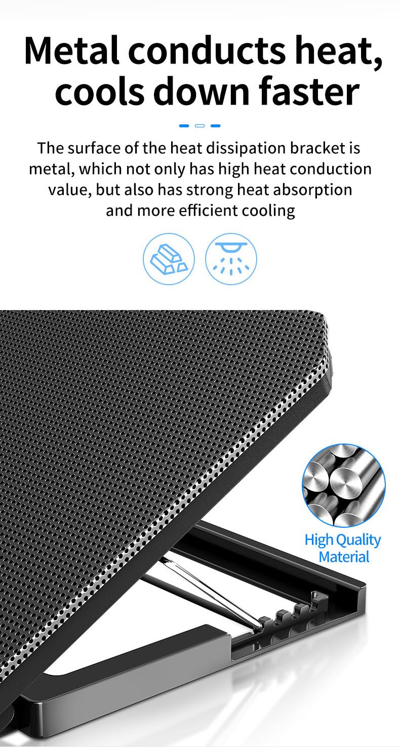 Zacoola Laptop Cooling pad, 12 "-17" Gaming Laptop Cooling pad, with 2 Large-Sized Silent Fan LED Lights and 2 USB 2.0 Ports, Adjustable Stand Stand Height Angle (Q100-Black) Q100-Black