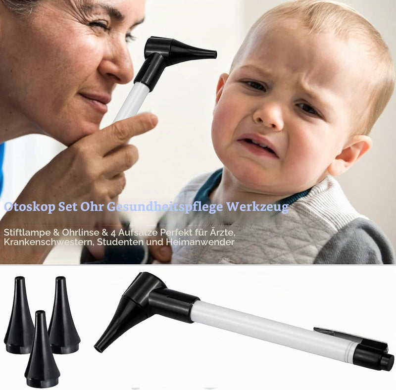 Slimline Stainless Steel Hand Otoscope with Soft LED Light and 7 Specula Tips for Kids, Adults, Pets, Animals silver colors