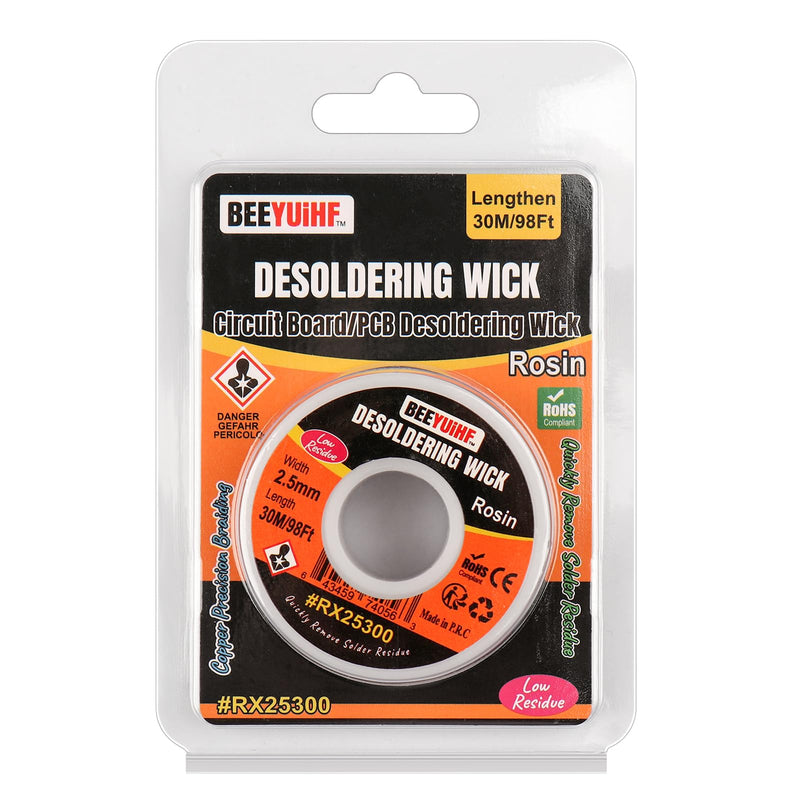 BEEYUIHF Desoldering Braid, 30M - 98ft Desoldering Wire, 2.5mm No-Clean Solder Desoldering Braid, Wicks Strands for Desoldering, Desoldering Wick for Removing Solder for Disassembling Electrical Components 30m Spool 30M - 98ft Length