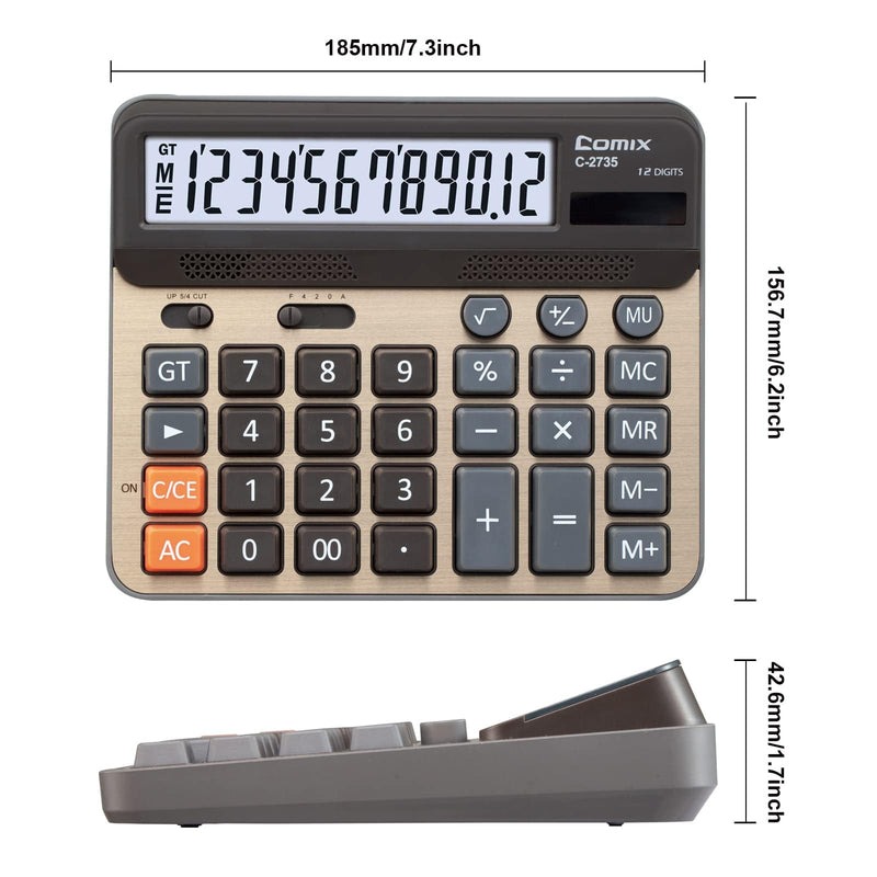 Comix Desktop Calculator, Large Computer Keys, 12 Digits Display, Champaign Gold Color Panel, C-2735, 2-Pack Gold 2Pack