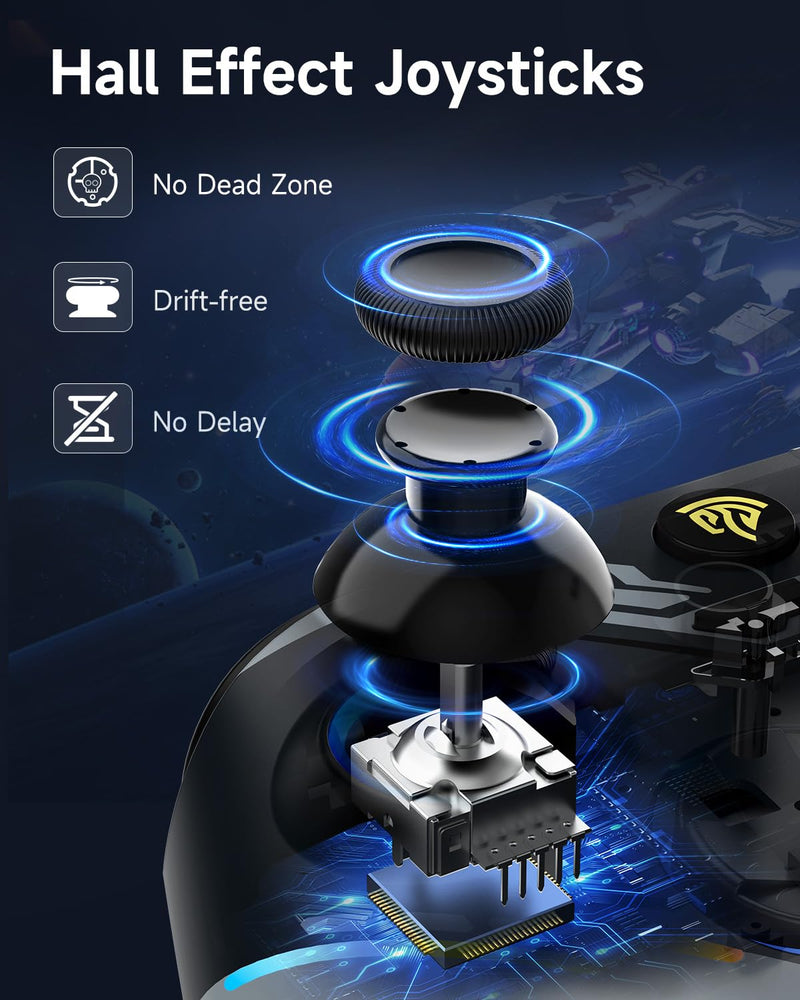 EasySMX X15 PC Controller - Enhanced Wireless Bluetooth Controller with Hall Joysticks/Hall Triggers/RGB Lighting - No Stick Drift, No Dead Zone - Work for Windows PC, Android, Steam and Switch black