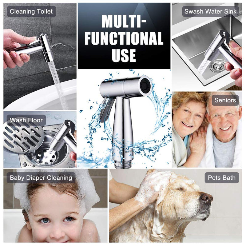 ABS Handheld Bidet Sprayer for Toilet,REWEE Chrome Plate Plastic Bidet Attachment for Toilet,Cloth Diaper Bidet Toilet Sprayer,Toilet Bidet Set Cleaning Hygiene shutoff