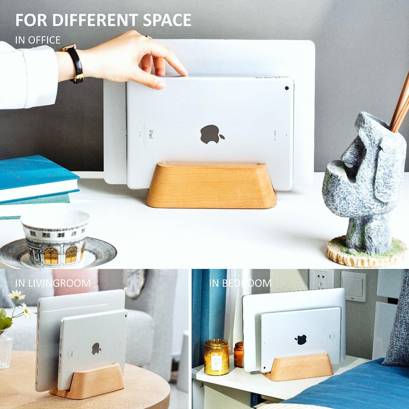 ACODE Wood Vertical Laptop Stand, Laptop Holder for Desk Compatible with MacBook Pro Air Surfaces,Laptops Storage Rack Slot Thickness 0.59" to 0.71"，Vertical Laptop Stand 2 Slots for max 2 Devices 2 Fagus lishizhijia