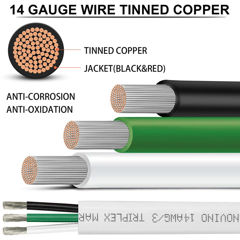 14 Gauge Marine Wire 14 AWG Marine Grade Wire,14/3 Triplex Tinned Copper Boat Cable,14 Gauge Oxygen-Free Copper Cable for Automotive RV Boat Speakers Solar Outdoors - 30ft 30 ft 14 gauge