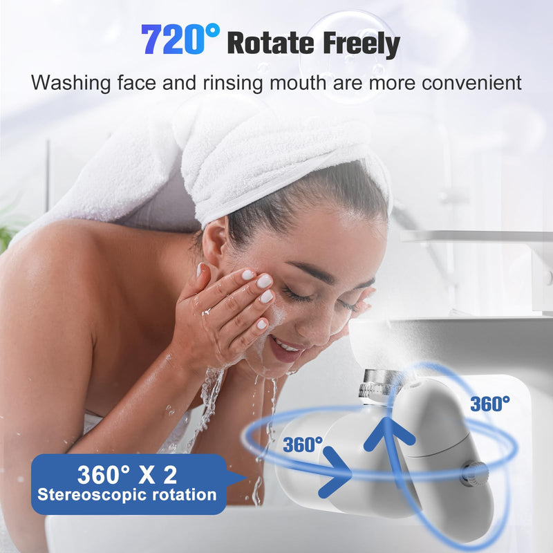 4 Modes Multifunctional Kitchen & Bathroom Water Filter for Sink Faucet with 2pcs Replacement Filters - 99.9% Chlorine Removal - Skin Hydration in 2 Weeks-Compatible with Most of Faucet A-Grey