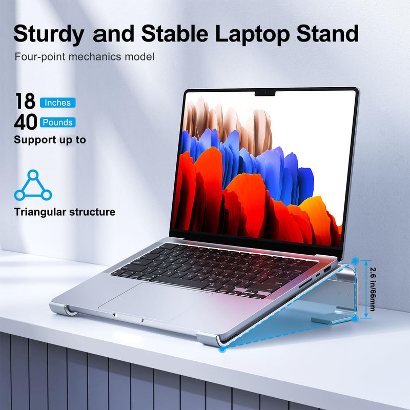 Laptop Stand for Desk, Aluminum Laptop Riser, Ergonomic Computer Stand Compatible with for MacBook Pro/Air, Dell, HP, Lenovo, 10-17.3'' (Silver) Silver