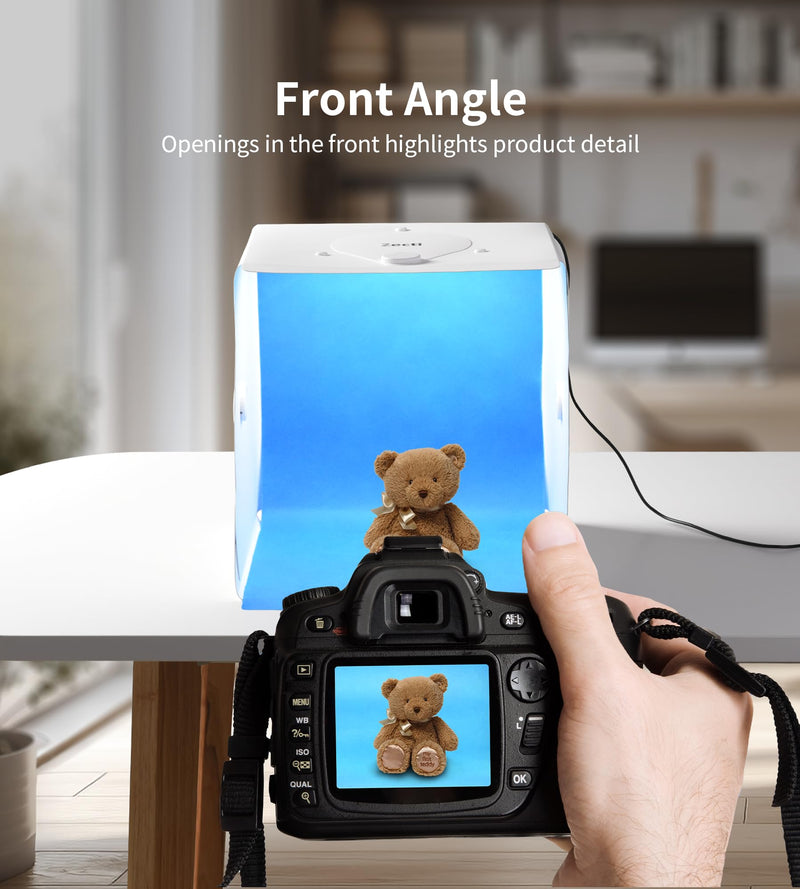 Llight Box Photography 12" Portable Folding Photography Light Tent kit with 120pcs LED Light 4 Colors Backgrounds for Necklaces, Rings, Watch, Cosmetics, etc. 10" Products 12"*12" White