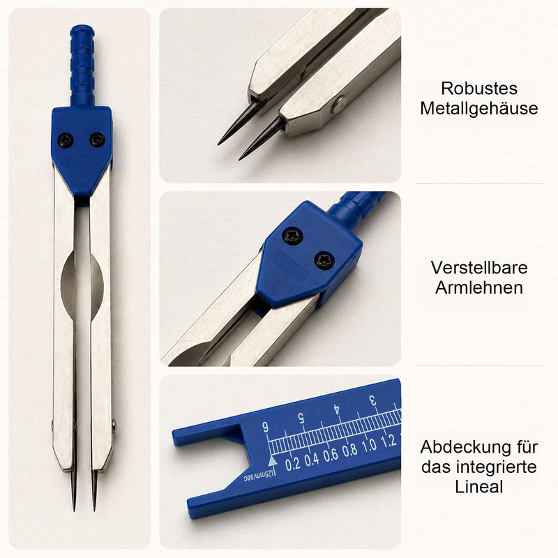 ECG Calliper Made of Metal, Blue, Adjustable Caliper with Ruler, Medical Measuring Tool for Electrocardiogram on Paper & Monitor, 11.5 x 1.7 x 1.4 cm