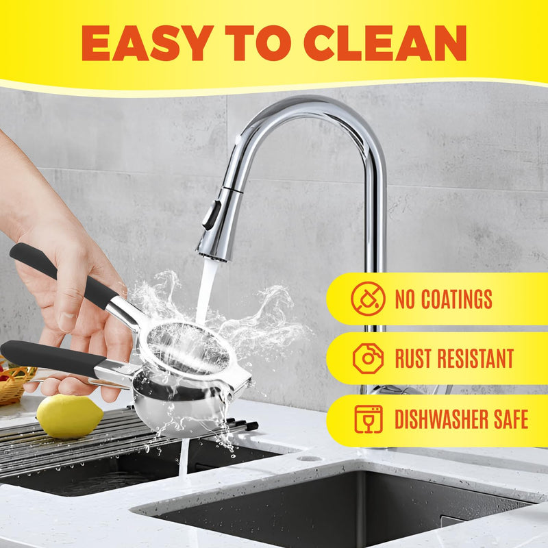 Lemon Squeezer,304 Stainless Steel Citrus Press Juicer,Non-Slip Grip Design Manual Juicer,Heavy Duty Manual Citrus Press Juicer & Lime Squeezer-Silver & BLack Silver & BLack