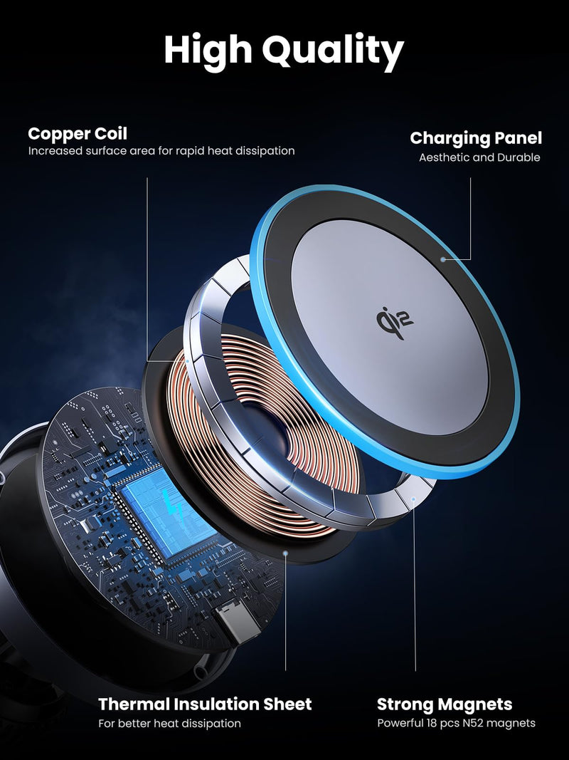 UGREEN Qi2 Wireless Car Charger, 15W Fast Charging Strong Magnetic Car Phone Holder with LED Light for iPhone 17/16/15/14/13/12 Series Car Accessories