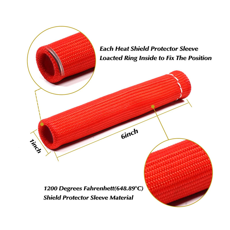 8Pcs 2500° Degree Spark Plug Wire Boots Heat Shield Protector Sleeve Cover Compatible with SBC BBC 350 454,6 Inch, Red