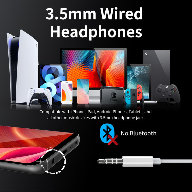 Wired Earbuds with Microphone, Wired Earphones in Ear Headphones HiFi Stereo, Powerful Bass and Crystal Clear Audio, Compatible with iPhone, iPad, Android, Computer Most with 3.5mm Jack White regular