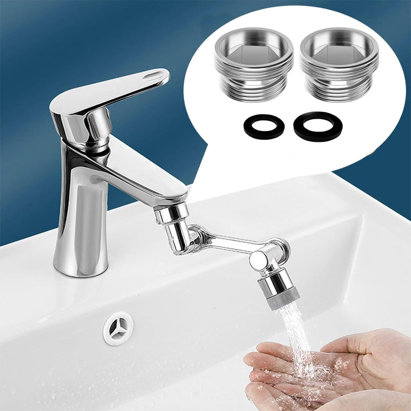 Tap Adapter, 2 Pieces M18-M22 Male Thread Double Thread Adapter Metal Tap Adapter with Rubber Gasket, for Kitchen Taps, Water Filters and Hoses, Water Saving Function M18-22